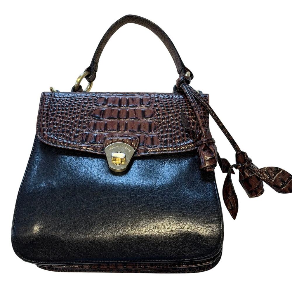 Vintage Brahmin Black Embossed Leather Satchel